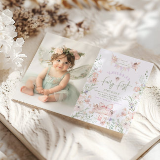 Fairy First Birthday Pastel Whimsical Photo Einladung
