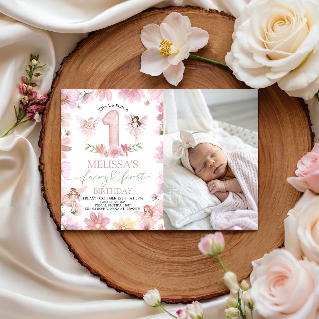 Fairy First Birthday Photo Invitation Einladung (Von Creator hochgeladen)