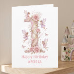 Fairy First Birthday Pink Number One Girl's 1st Karte<br><div class="desc">Celebrate your little girl's magical first birthday with this enchanting "1" birthday card, decorated inside and out with full editable wording. The whimsical watercolor design of fairies flitting around a large, pink number one is perfect for a 1st birthday. Blooming pink roses, soft green leaves, playful fairies and delicate butterflies...</div>