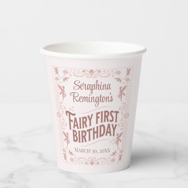 Fairy First Birthday Pink Sweet Girls Bday Party Pappbecher (Vorderseite)