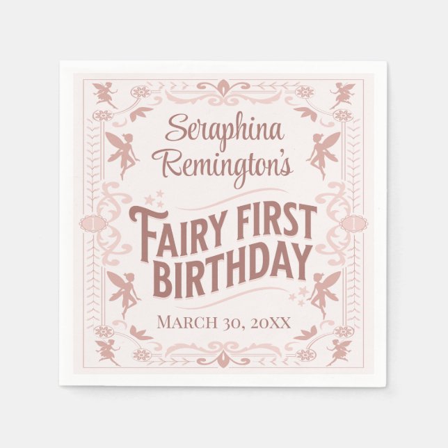 Fairy First Birthday Pink Sweet Girls Bday Party Serviette (Vorderseite)