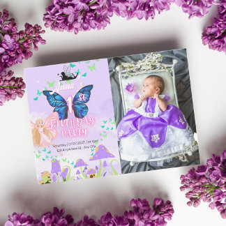 Fairy First Birthday Princess Butterfly Foto Einladung