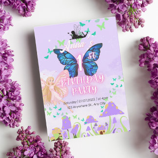 Fairy First Birthday Princess Butterfly Mushroom Einladung