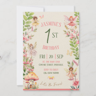 Fairy First Birthday Watercolor Einladung