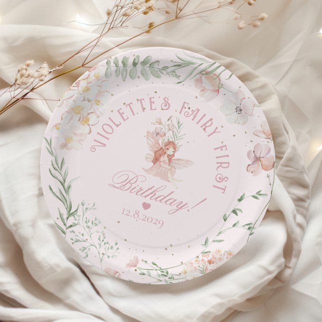 Fairy First Birthday Whimsical Enchanted Garden Pappteller (Von Creator hochgeladen)