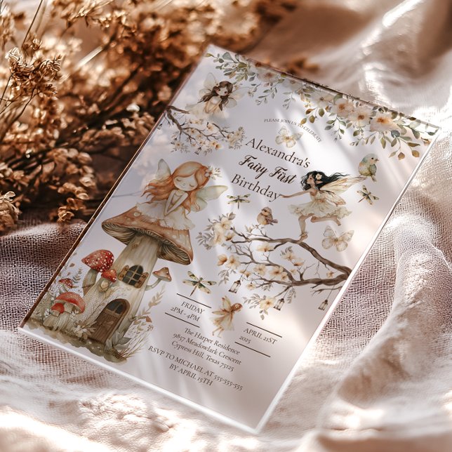 Fairy First Birthday Woodland Floral Acryleinladungen (Von Creator hochgeladen)