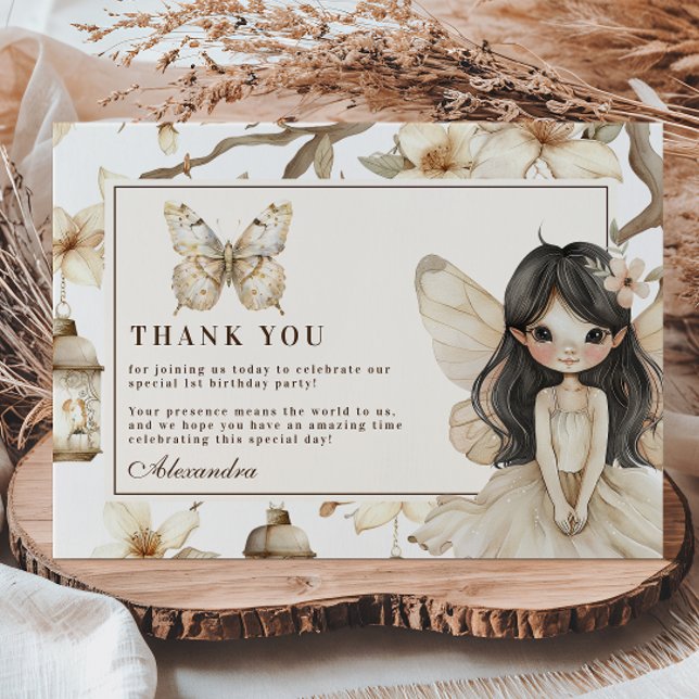 Fairy First Birthday Woodland Floral Dankeskarte (Von Creator hochgeladen)
