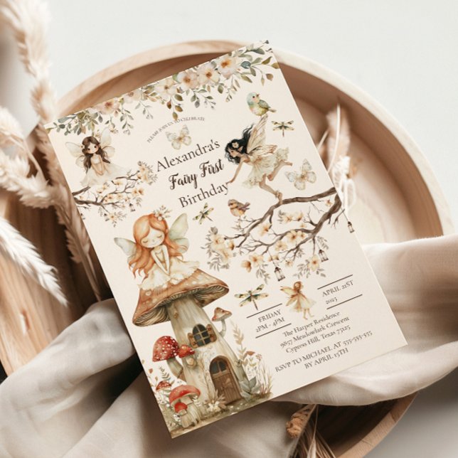 Fairy First Birthday Woodland Floral Einladung (Von Creator hochgeladen)