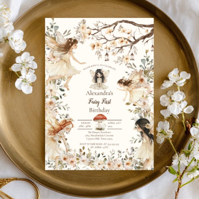 Fairy First Birthday Woodland Floral Invitation (Créateur téléchargé)