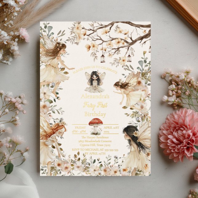 Fairy First Birthday Woodland Floral Invitation (Créateur téléchargé)