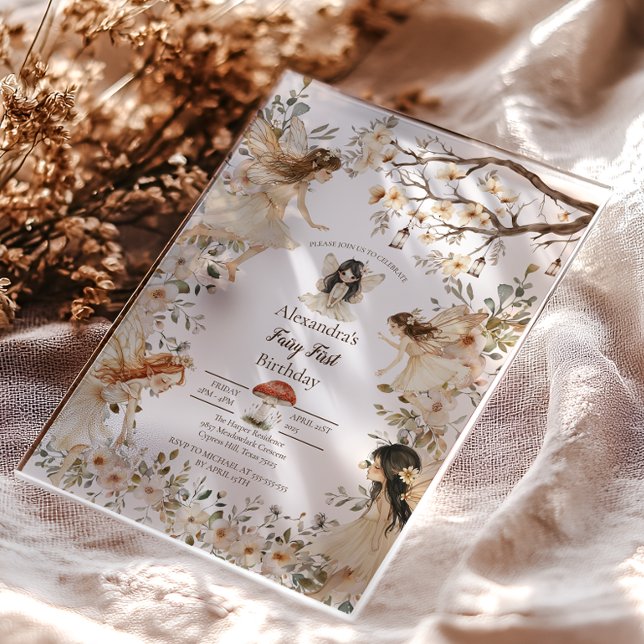 Fairy First Birthday Woodland Floral Invitation (Créateur téléchargé)