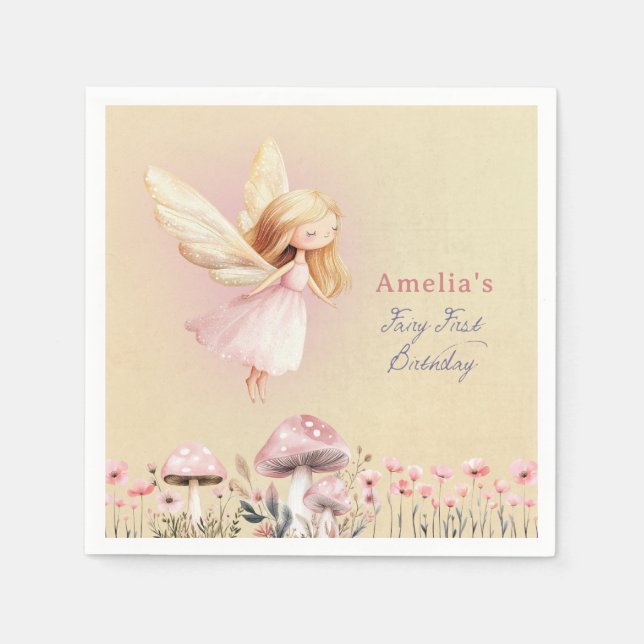 Fairy First Cute Girl's 1st Birthday Party Serviette (Vorderseite)