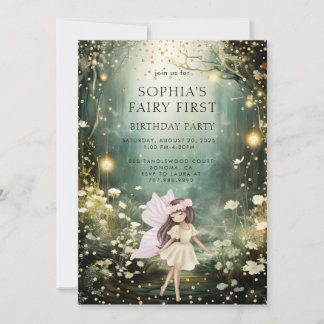 Fairy First Enchanted Forest Girl 1. Geburtstag Einladung