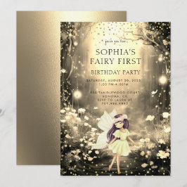 Fairy First Enchanted Forest Girl 1. Geburtstag Einladung