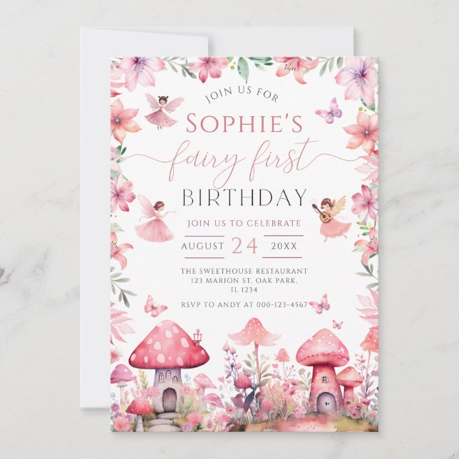 Fairy First Fairy Forest Magical Girl Birthday Einladung (Vorderseite)