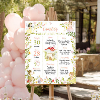 Fairy First Floral Garden Birthday Milestone Sign Poster