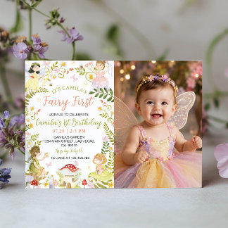 Fairy First Floral Garden Birthday Party Photo Einladung