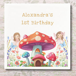 Fairy First Floral Girl's 1. Geburtstag Party Serviette