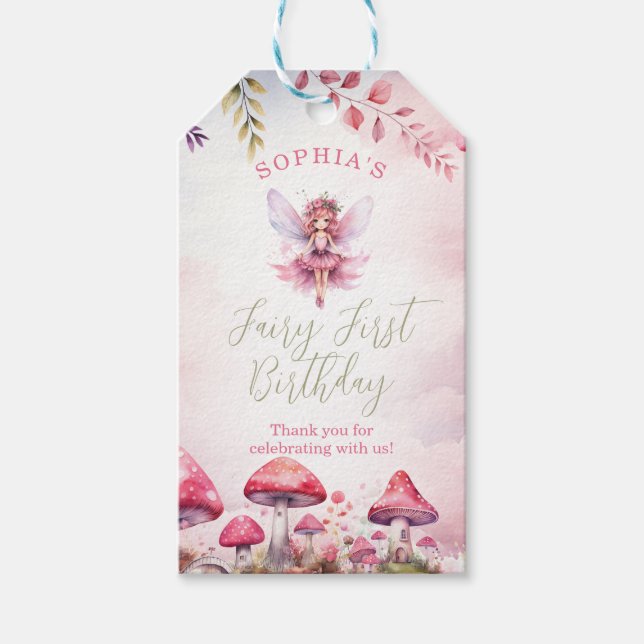 Fairy First Geburtstag verzauberter Wald Pilz Geschenkanhänger (Vorderseite)