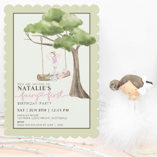 Fairy First Girl's 1. Geburtstag Party Personalisi Einladung