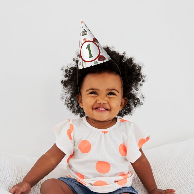 Fairy First Mushroom Forest Igel Pattern Partyhütchen (Paper Hat - Fairy first birthday)