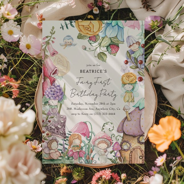 Fairy First Party Floral Fairies Girl 1. Geburtsta Einladung (Von Creator hochgeladen)
