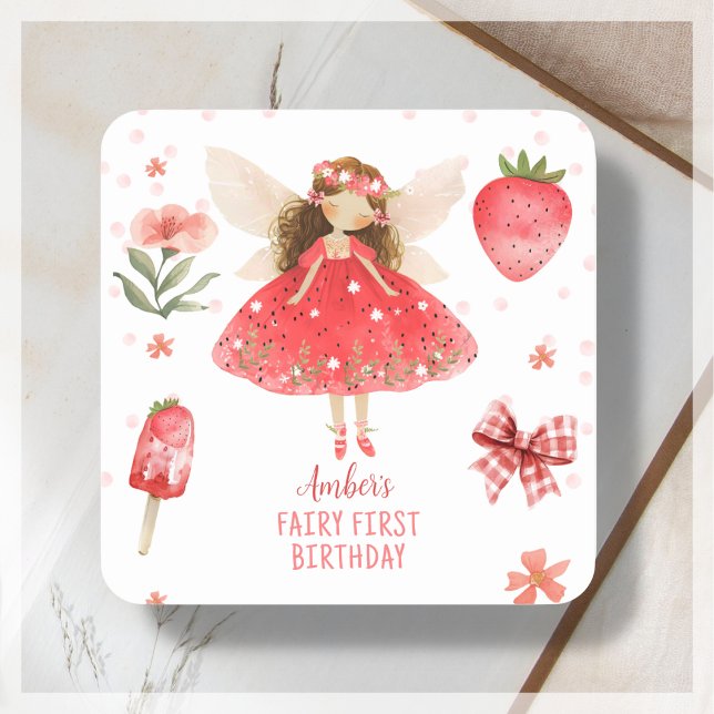 Fairy First Strawberry Fairy Birthday Fevor Quadratischer Aufkleber (Von Creator hochgeladen)