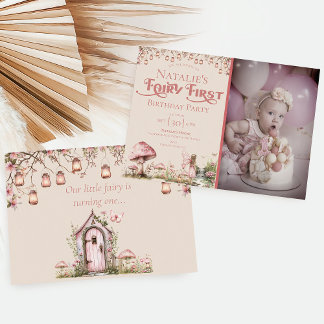 Fairy First Theme Girl's 1. Geburtstag Party Custo Einladung