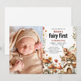 Fairy First Theme Girl's 1. Geburtstag Party Einladung