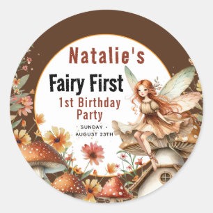 Fairy First Theme Girl's 1. Geburtstag Party Runder Aufkleber
