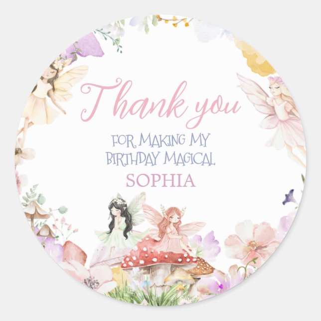 Fairy First Whimsical Birthday Party Runder Aufkleber (Vorderseite)