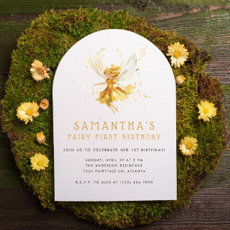 Fairy First Whimsical Watercolor 1. Geburtstag Einladung