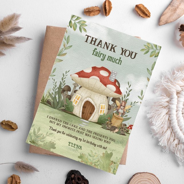 Fairy First Woodland Mushroom 1. Geburtstag Dankeskarte (Fairy First Birthday Thank You Card)