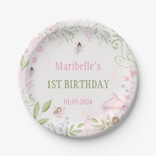 Fairy Floral Girl Birthday Party Pappteller (Vorderseite)