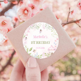 Fairy Floral Girl Birthday Party Runder Aufkleber