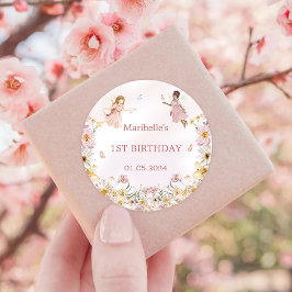 Fairy Floral Girl Birthday Party Runder Aufkleber