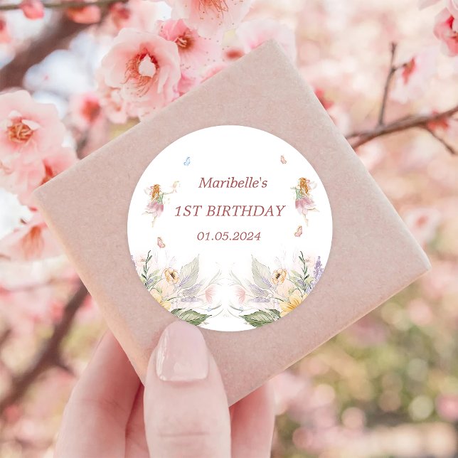 Fairy Floral Girl Birthday Party Runder Aufkleber (Von Creator hochgeladen)