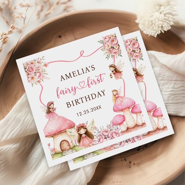 Fairy Floral Girls 1st Birthday Party Serviette (Von Creator hochgeladen)