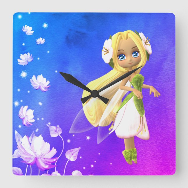 Fairy Floral Quadratische Wanduhr (Vorderseite)