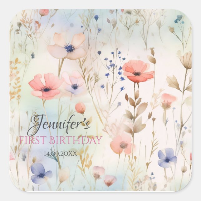 Fairy Floral Ticker Perfect Nature Girls Quadratischer Aufkleber (Vorderseite)