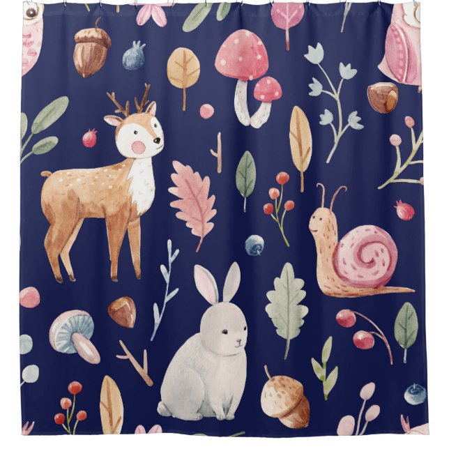 Fairy Forest Animals Children's Watercolor Duschvorhang (Vorderseite)