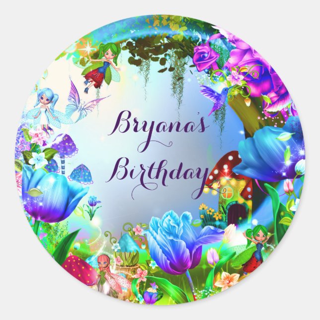 Fairy Forest Enchanted Magical Birthday Party Runder Aufkleber (Vorderseite)