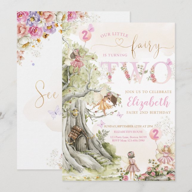 Fairy Forest Girl Birthday Einladung (Vorne/Hinten)