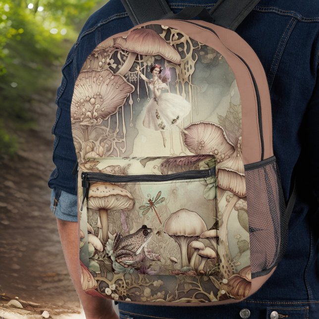 Fairy Frosch Mushroom Dragonfly Cotattage Monogram Bedruckter Rucksack (Von Creator hochgeladen)