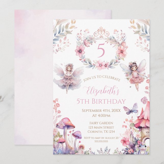 Fairy Garden Birthday Party Invitation Einladung (Vorne/Hinten)