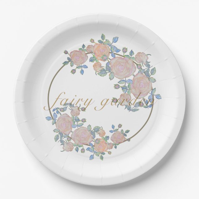 Fairy Garden elegante Muster der Rose Blume Klasse Pappteller (Vorderseite)