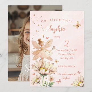 Fairy Garden Girl Foto Geburtstag Einladungskarte