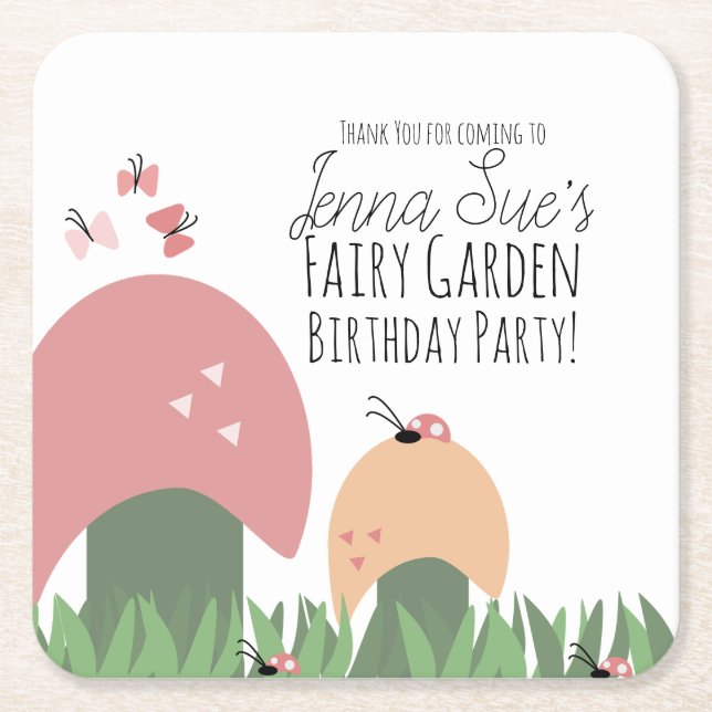 Fairy Garden Mushrooms Ladybugs Butterflies Rechteckiger Pappuntersetzer (Vorderseite)