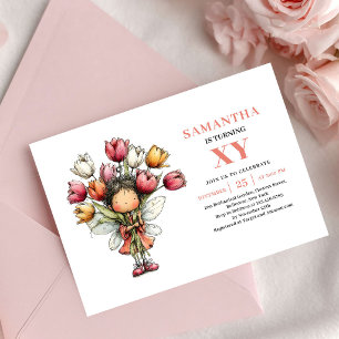 Fairy Girl 8ème Anniversaire Invitation Rose Fanta