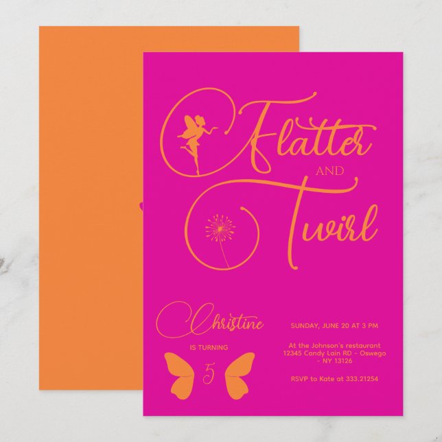 Fairy Girl Birthday Minimalistisch Simple Modern Einladung (Vorne/Hinten)